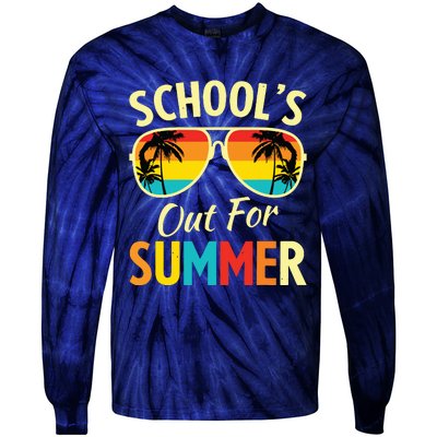 Last Day Of School Retro Schools Out For Summer Teacher Tie-Dye Long Sleeve Shirt