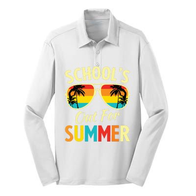 Last Day Of School Retro Schools Out For Summer Teacher Silk Touch Performance Long Sleeve Polo