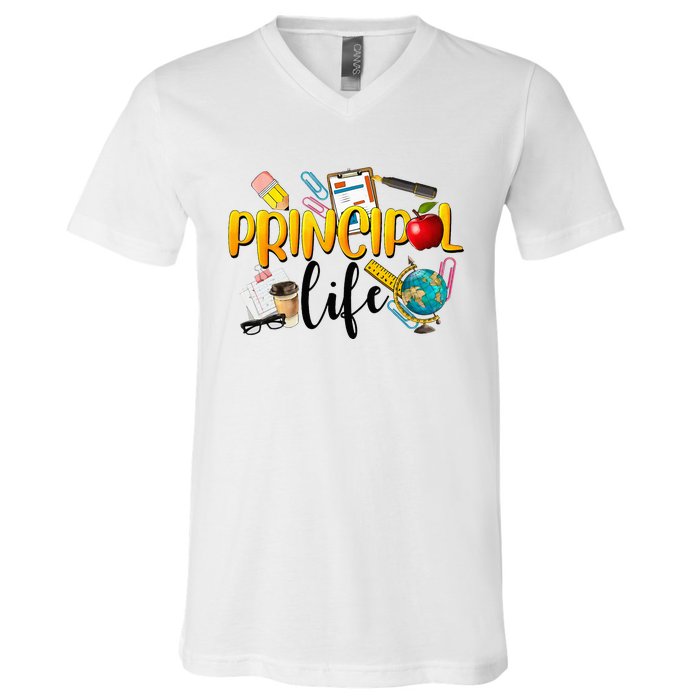 Last Day Of School Principal Life End Of Year Summer Vibes V-Neck T-Shirt