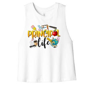 Last Day Of School Principal Life End Of Year Summer Vibes Women's Racerback Cropped Tank