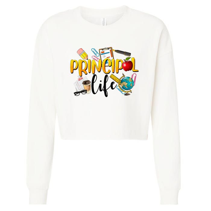 Last Day Of School Principal Life End Of Year Summer Vibes Cropped Pullover Crew