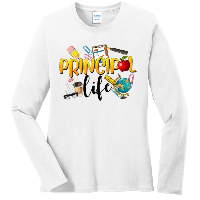 Last Day Of School Principal Life End Of Year Summer Vibes Ladies Long Sleeve Shirt