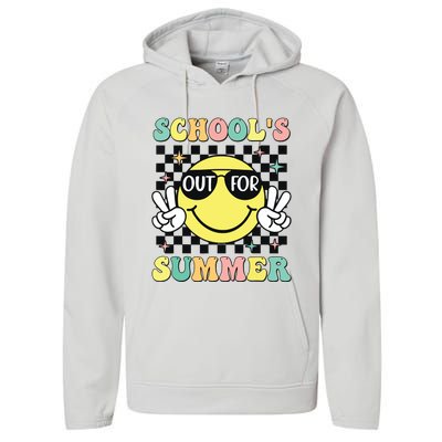 Last Day Of School Retro Schoolsout For Summer Teacher Performance Fleece Hoodie