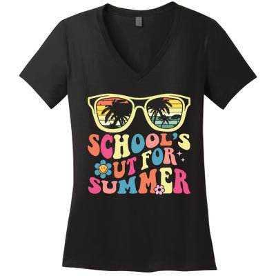 Last Day Of School Retro Teacher Schools Out For Summer Women's V-Neck T-Shirt