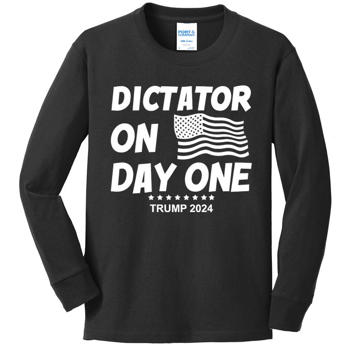 Limited Dictator On Day One Trump 2024 Kids Long Sleeve Shirt