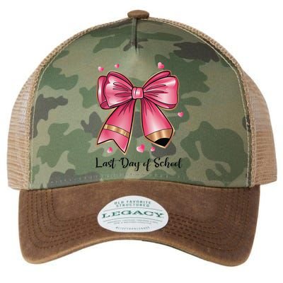 Last Day Of School Coquette Bow Teachers Graduatio Legacy Tie Dye Trucker Hat