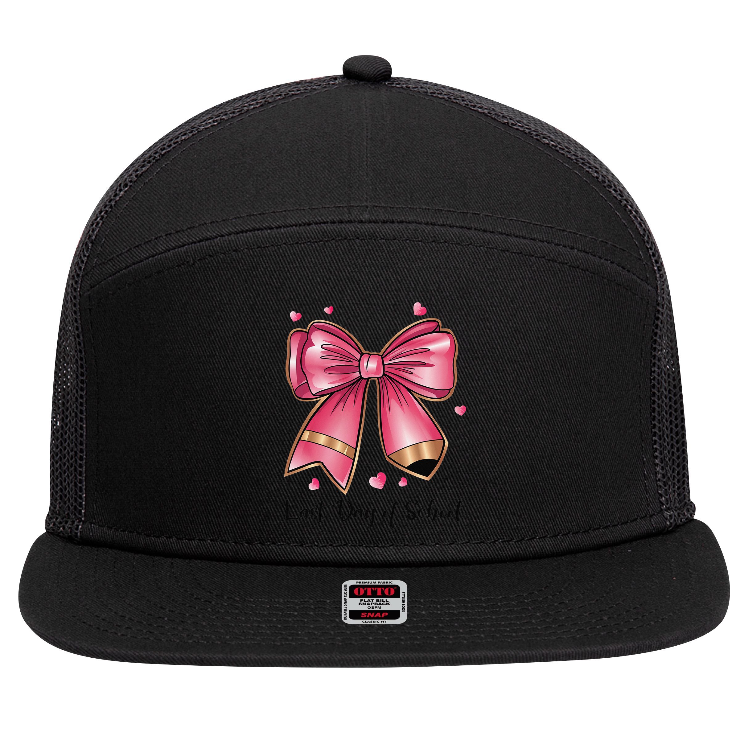 Last Day Of School Coquette Bow Teachers Graduatio 7 Panel Mesh Trucker Snapback Hat