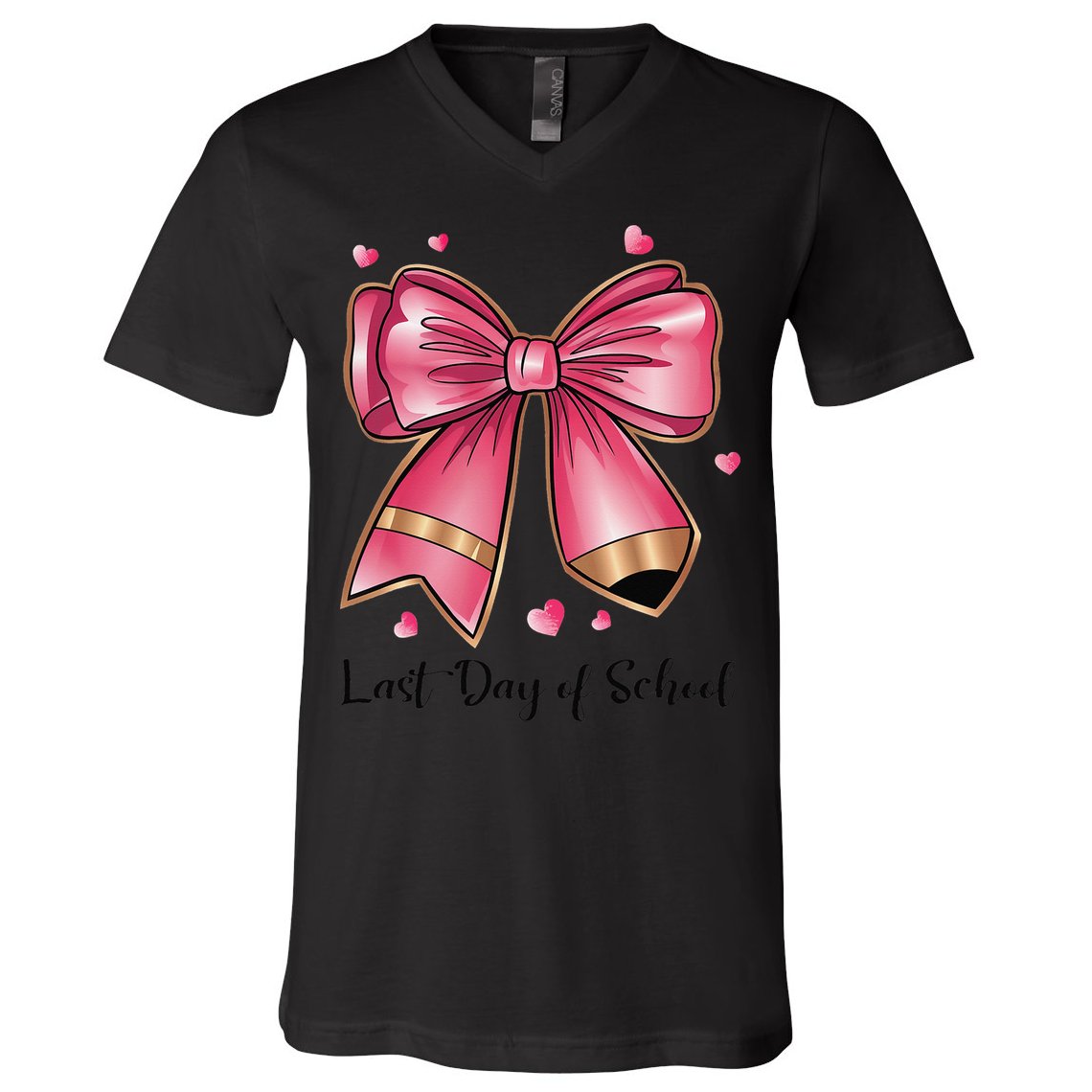 Last Day Of School Coquette Bow Teachers Graduatio V-Neck T-Shirt