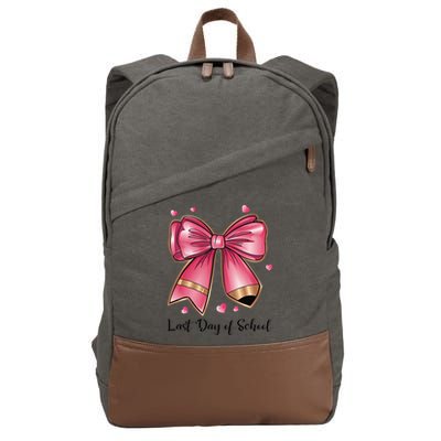 Last Day Of School Coquette Bow Teachers Graduatio Cotton Canvas Backpack