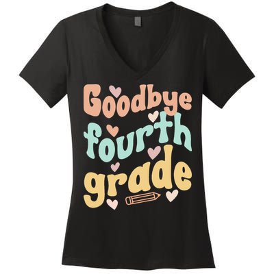 Last Day Of 4th Grade Groovy 4th Grade Last Day Of School Women's V-Neck T-Shirt
