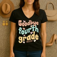 Last Day Of 4th Grade Groovy 4th Grade Last Day Of School Women's V-Neck T-Shirt