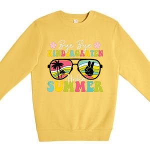 Last Day Of School Bye Kindergarten Hello Summer Sunglasses Premium Crewneck Sweatshirt