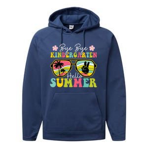 Last Day Of School Bye Kindergarten Hello Summer Sunglasses Performance Fleece Hoodie