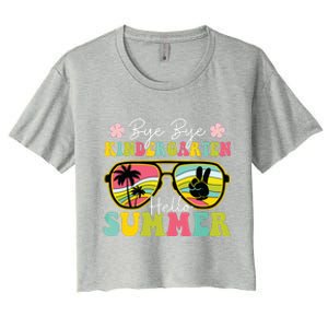 Last Day Of School Bye Kindergarten Hello Summer Sunglasses Women's Crop Top Tee