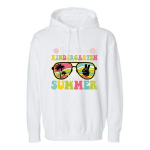 Last Day Of School Bye Kindergarten Hello Summer Sunglasses Garment-Dyed Fleece Hoodie