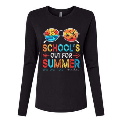 Last Day Of School Retro Schools Out For Summer Teacher Womens Cotton Relaxed Long Sleeve T-Shirt