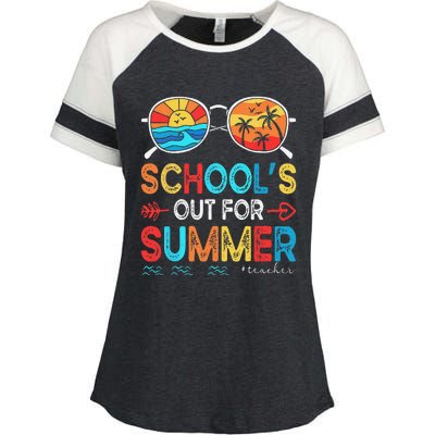 Last Day Of School Retro Schools Out For Summer Teacher Enza Ladies Jersey Colorblock Tee