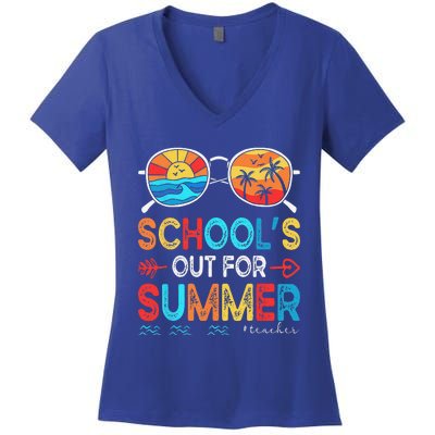 Last Day Of School Retro Schools Out For Summer Teacher Women's V-Neck T-Shirt