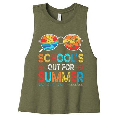 Last Day Of School Retro Schools Out For Summer Teacher Women's Racerback Cropped Tank