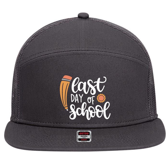 Last Day Of School Graduation Pencil 7 Panel Mesh Trucker Snapback Hat