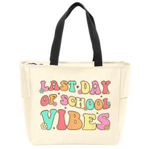 Last Day Of School Vibes Retro Groovy Teacher Graduation Zip Tote Bag