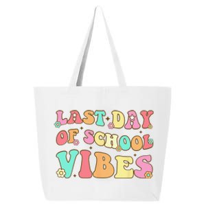 Last Day Of School Vibes Retro Groovy Teacher Graduation 25L Jumbo Tote