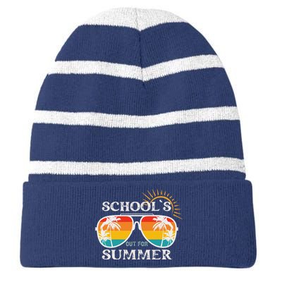 Last Day Of School Teacher Schools Out For Summer Striped Beanie with Solid Band