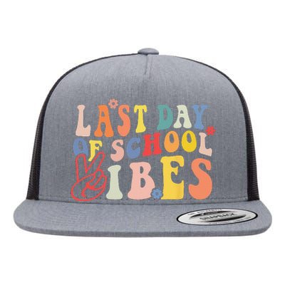 Last Day Of School Vibes Vintage Teacher Graduation Flat Bill Trucker Hat