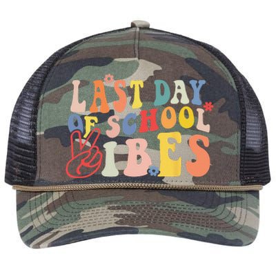 Last Day Of School Vibes Vintage Teacher Graduation Retro Rope Trucker Hat Cap