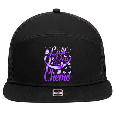Last Day Of Chemo Fibromyalgia Awareness Butterfly Gift 7 Panel Mesh Trucker Snapback Hat