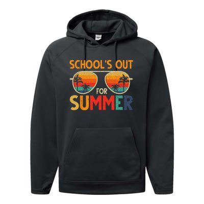 Last Day Of School Retro Schools Out For Summer Teacher Performance Fleece Hoodie