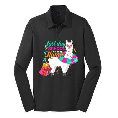 Last Day Of School Teachers Summer With No Prob Llama Silk Touch Performance Long Sleeve Polo