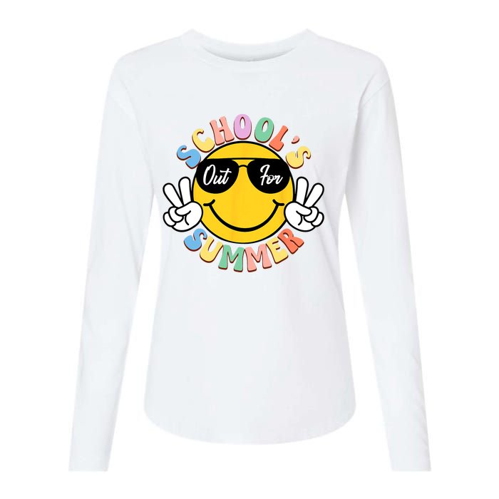 Last Day Of School Graduation Groovy Schools Out For Summer Womens Cotton Relaxed Long Sleeve T-Shirt