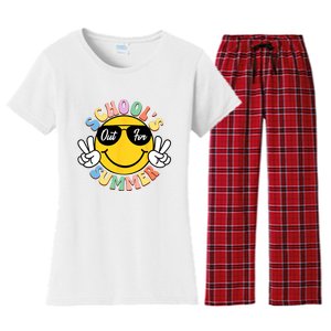 Last Day Of School Graduation Groovy Schools Out For Summer Women's Flannel Pajama Set