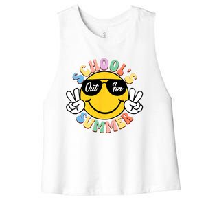 Last Day Of School Graduation Groovy Schools Out For Summer Women's Racerback Cropped Tank