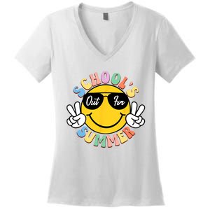 Last Day Of School Graduation Groovy Schools Out For Summer Women's V-Neck T-Shirt