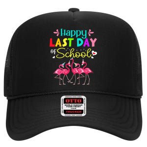 Last Day Of School Flamingo Kindergarten funny Teacher High Crown Mesh Back Trucker Hat