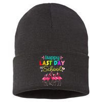 Last Day Of School Flamingo Kindergarten funny Teacher Sustainable Knit Beanie