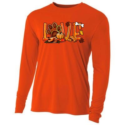 Love Dog Paw Print Turkey Pumpkin Fall Autumn Thanksgiving Cooling Performance Long Sleeve Crew