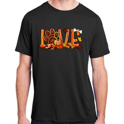 Love Dog Paw Print Turkey Pumpkin Fall Autumn Thanksgiving Adult ChromaSoft Performance T-Shirt