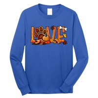 Love Dog Paw Print Turkey Pumpkin Fall Autumn Thanksgiving Long Sleeve Shirt