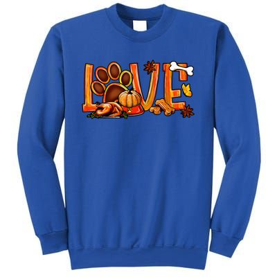 Love Dog Paw Print Turkey Pumpkin Fall Autumn Thanksgiving Sweatshirt