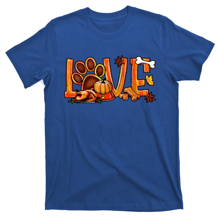 Love Dog Paw Print Turkey Pumpkin Fall Autumn Thanksgiving T-Shirt