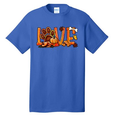 Love Dog Paw Print Turkey Pumpkin Fall Autumn Thanksgiving Tall T-Shirt