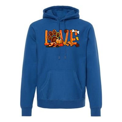 Love Dog Paw Print Turkey Pumpkin Fall Autumn Thanksgiving Premium Hoodie