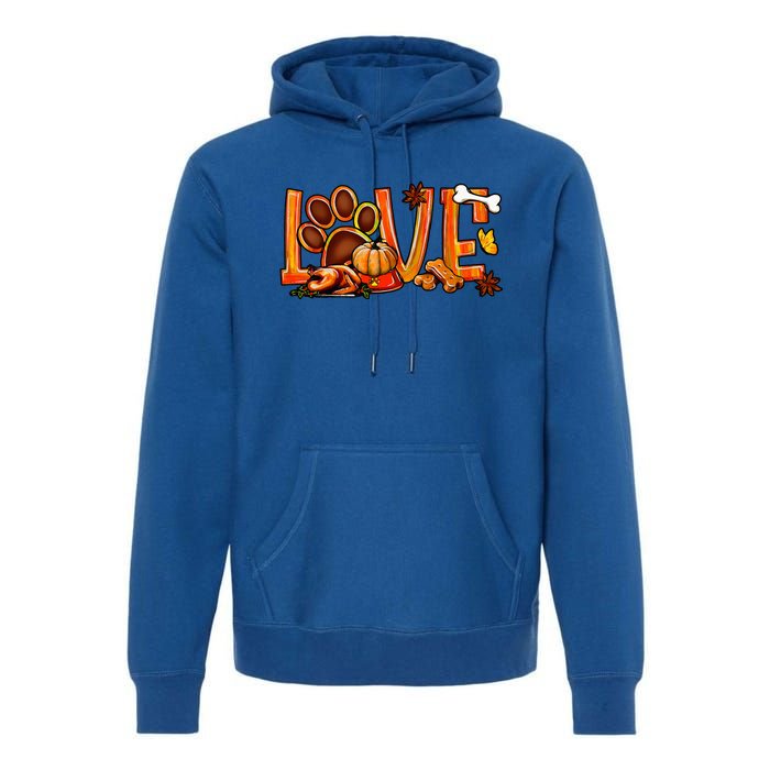 Love Dog Paw Print Turkey Pumpkin Fall Autumn Thanksgiving Premium Hoodie