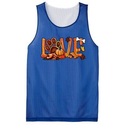 Love Dog Paw Print Turkey Pumpkin Fall Autumn Thanksgiving Mesh Reversible Basketball Jersey Tank