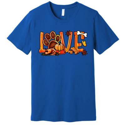 Love Dog Paw Print Turkey Pumpkin Fall Autumn Thanksgiving Premium T-Shirt