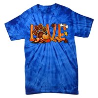 Love Dog Paw Print Turkey Pumpkin Fall Autumn Thanksgiving Tie-Dye T-Shirt