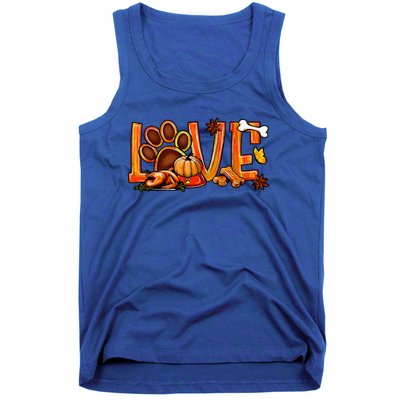 Love Dog Paw Print Turkey Pumpkin Fall Autumn Thanksgiving Tank Top